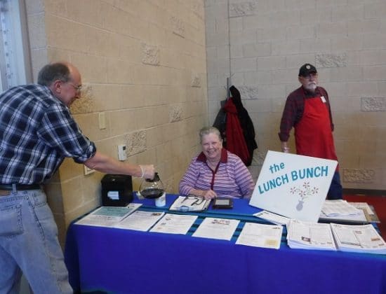 "Lunch bunch" sign in table