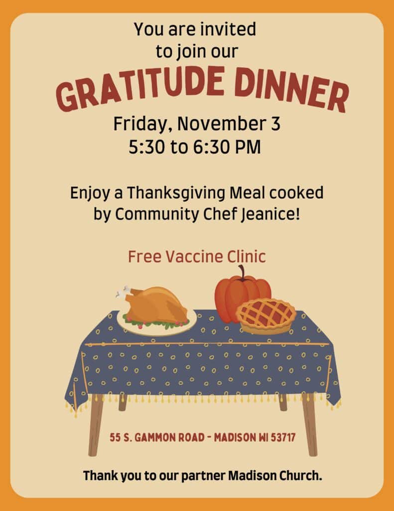 Gratitude Dinner November 3 at 5:30pm